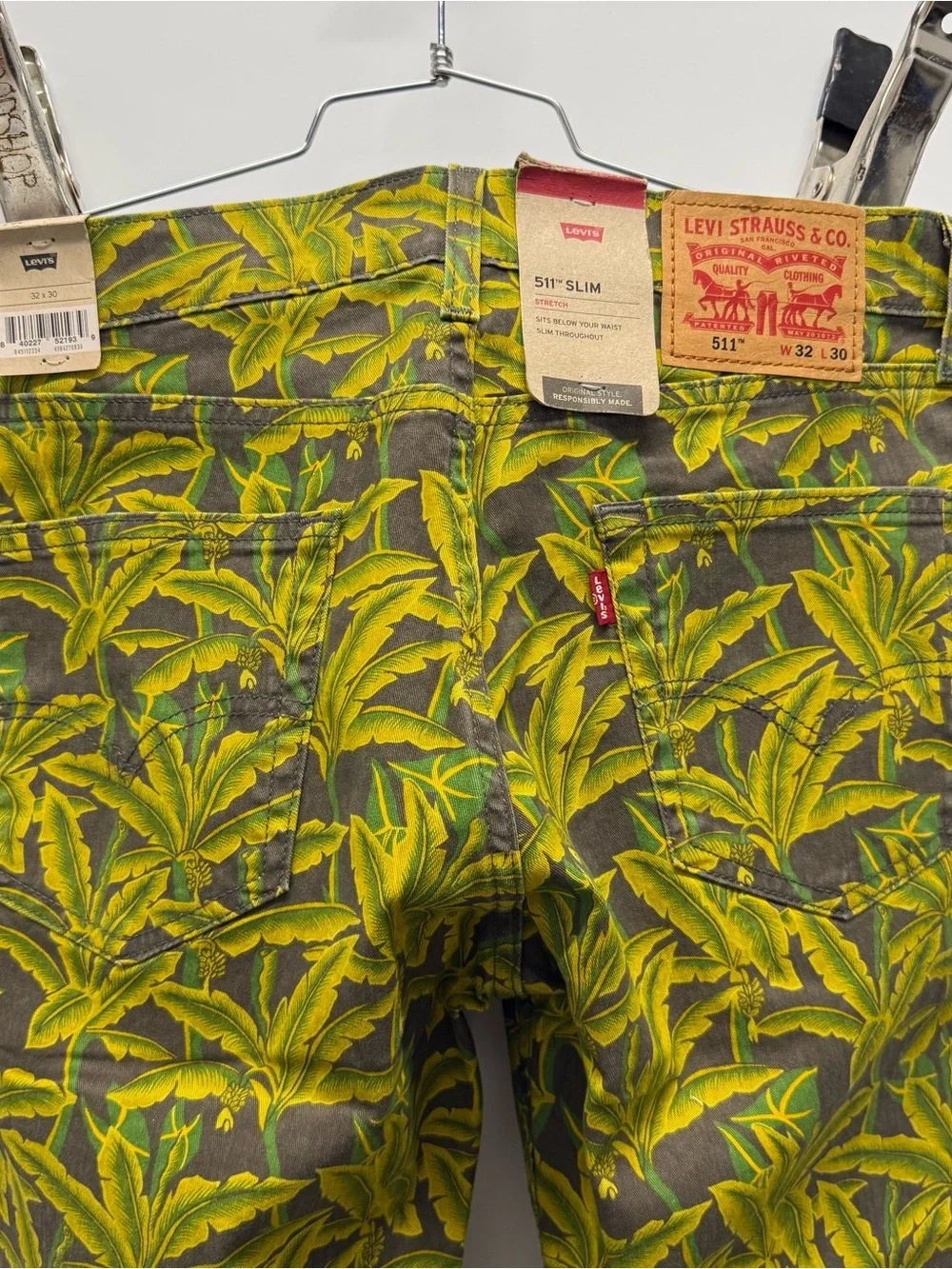 Levi's 511 Slim Tropical Leaf Print Jeans in Green and Yellow